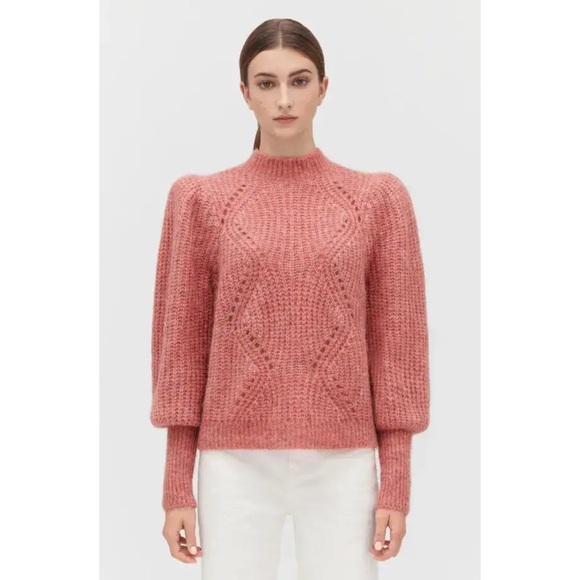 NWT Cuyana Alpaca Wool Balloon Sleeve Sweater in Passion Fruit Pink - Picture 2 of 9